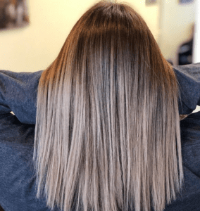 Straightened colored pale wheat hair